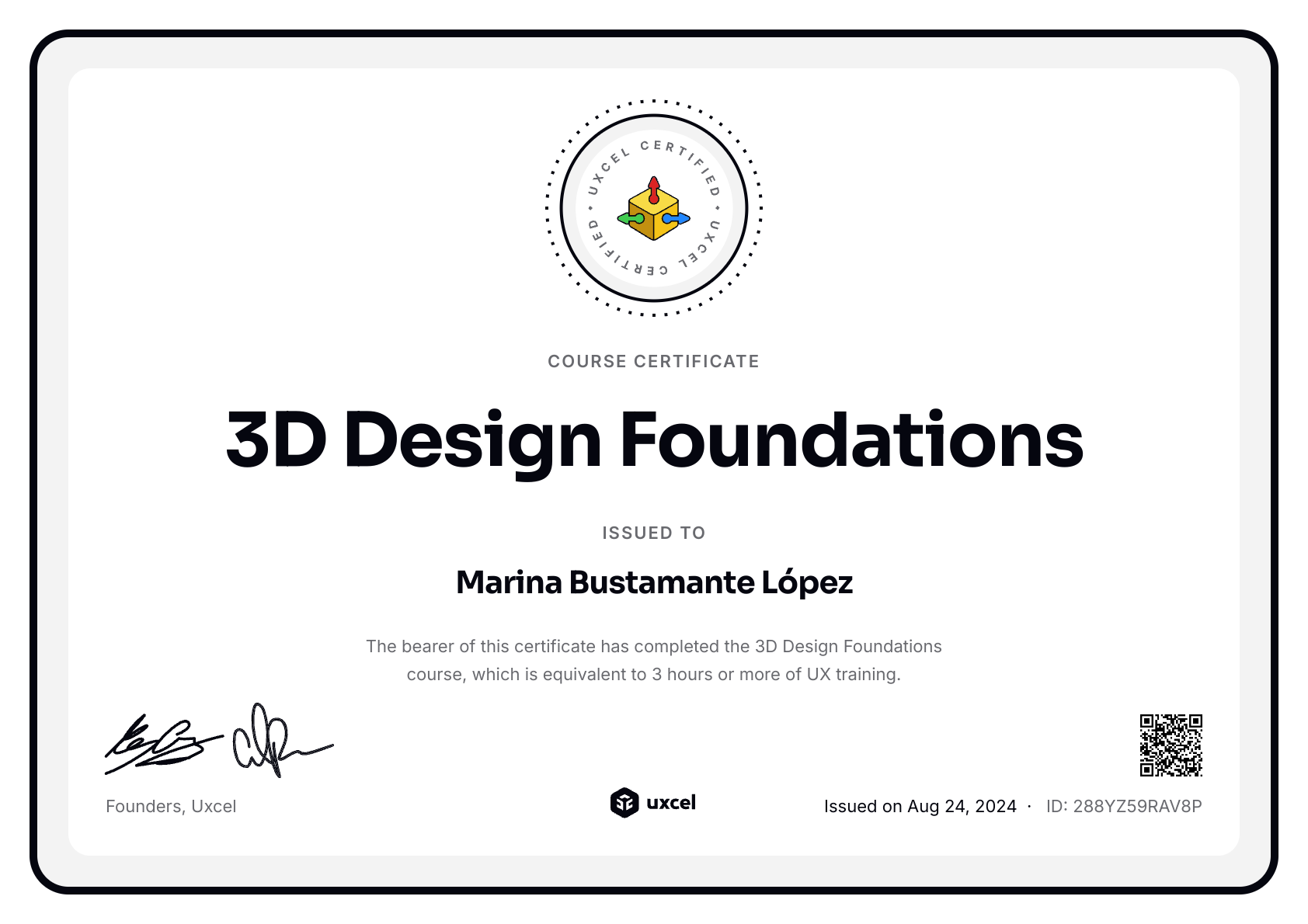Marina Bustamante López's certificate